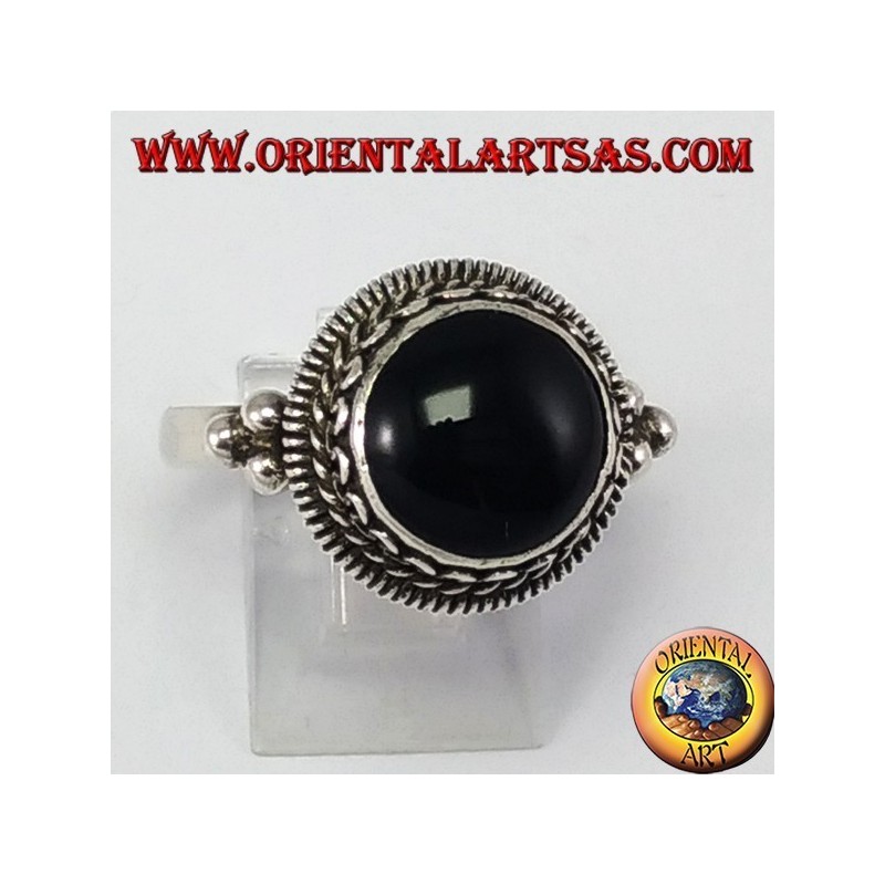 Silberring mit Onyx Top-Brett Runde