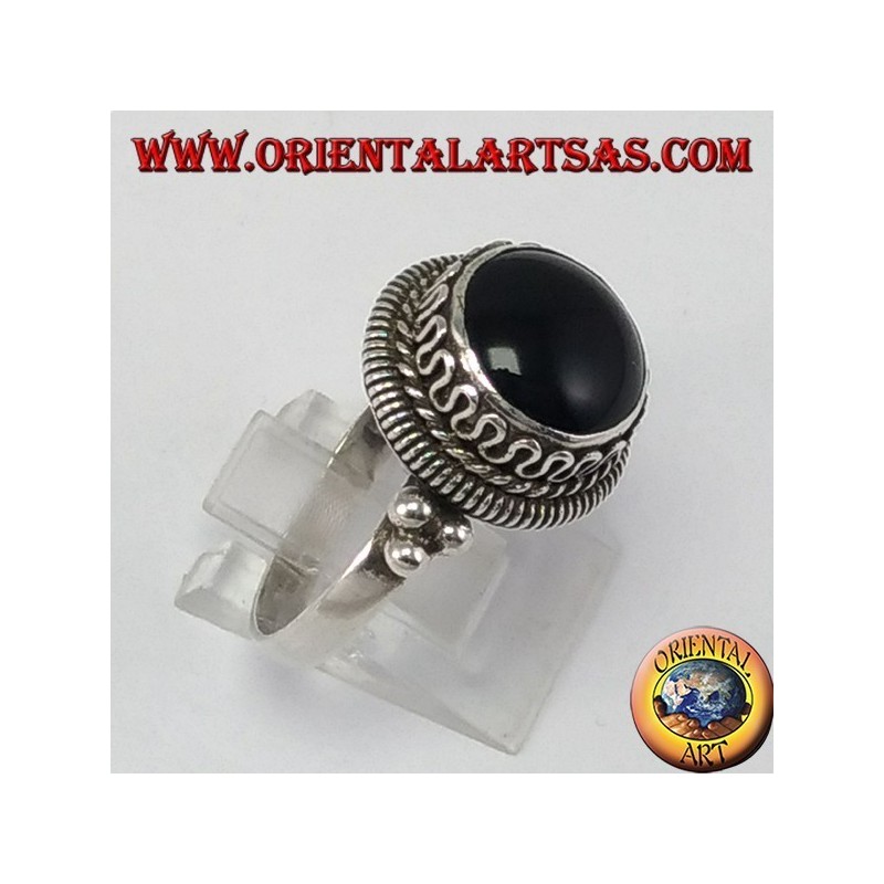 Silver high-end ring with round onyx