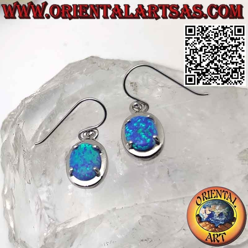 Silberohrringe mit ovalem blauem mystischem Opal mit glattem Rand