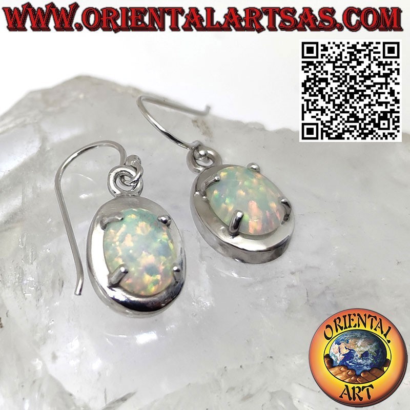 Silver earrings with oval blue mystic opal with smooth edge
