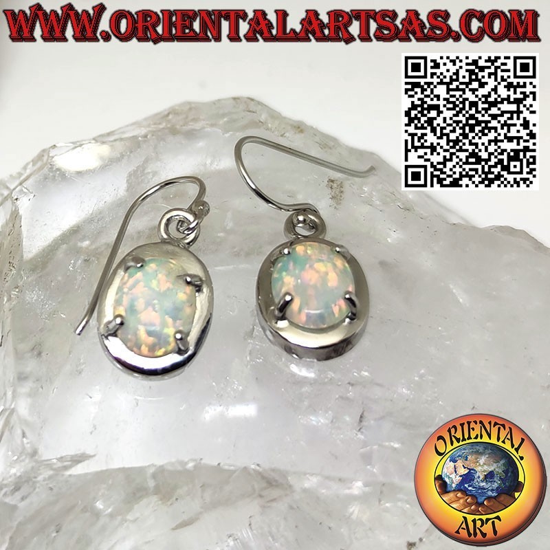 Boucles d'oreilles en argent avec opale mystique bleue ovale à bord lisse