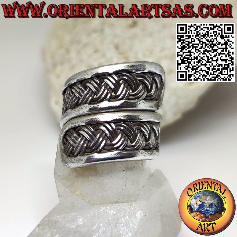 Bague bandeau en argent, spirale réglable avec tissage Karen 3 brins
