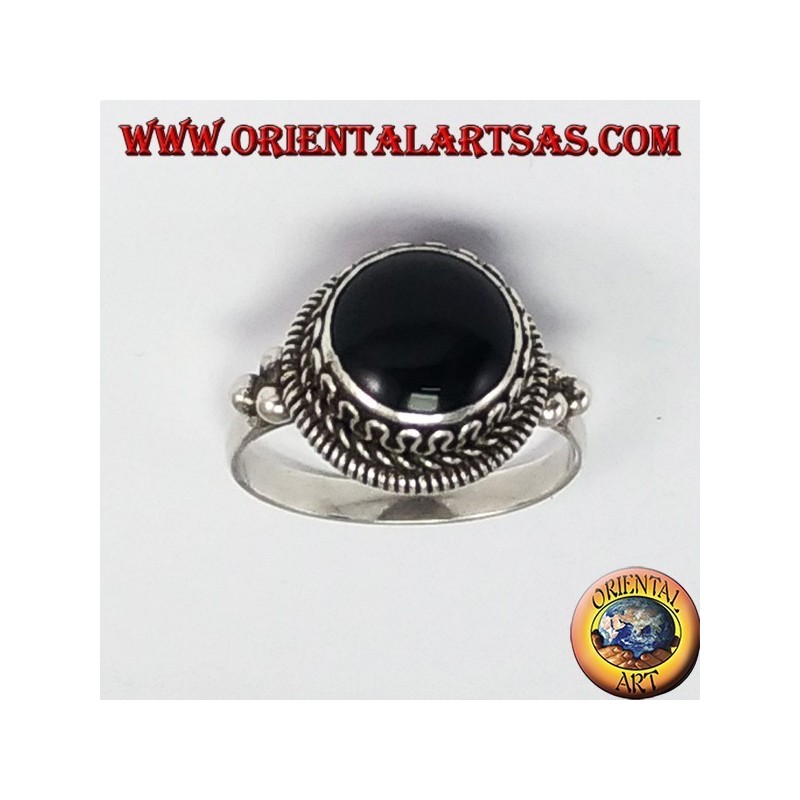 Anello d'argento  a bordo alto con onice tonda