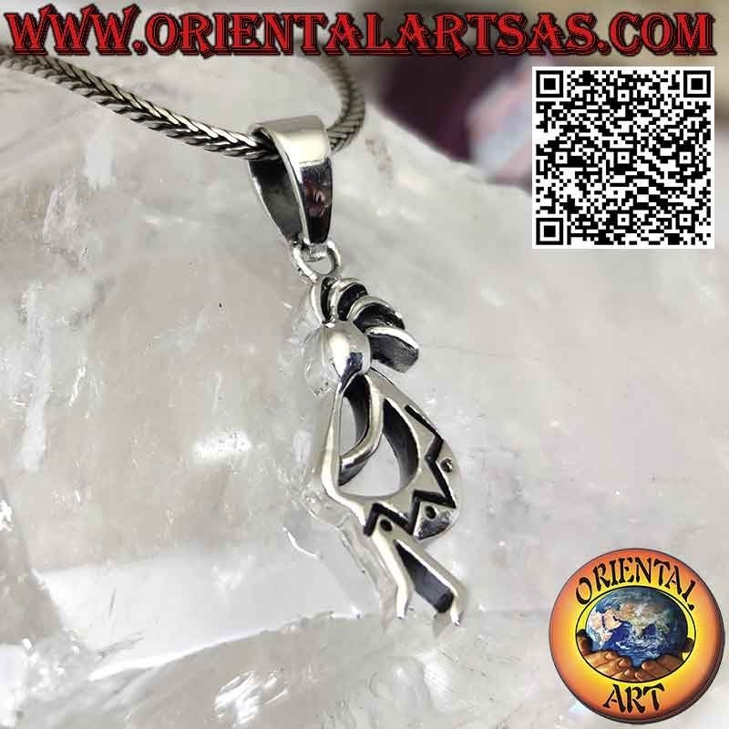 Kokopelli silver pendant symbol of joy and fertility