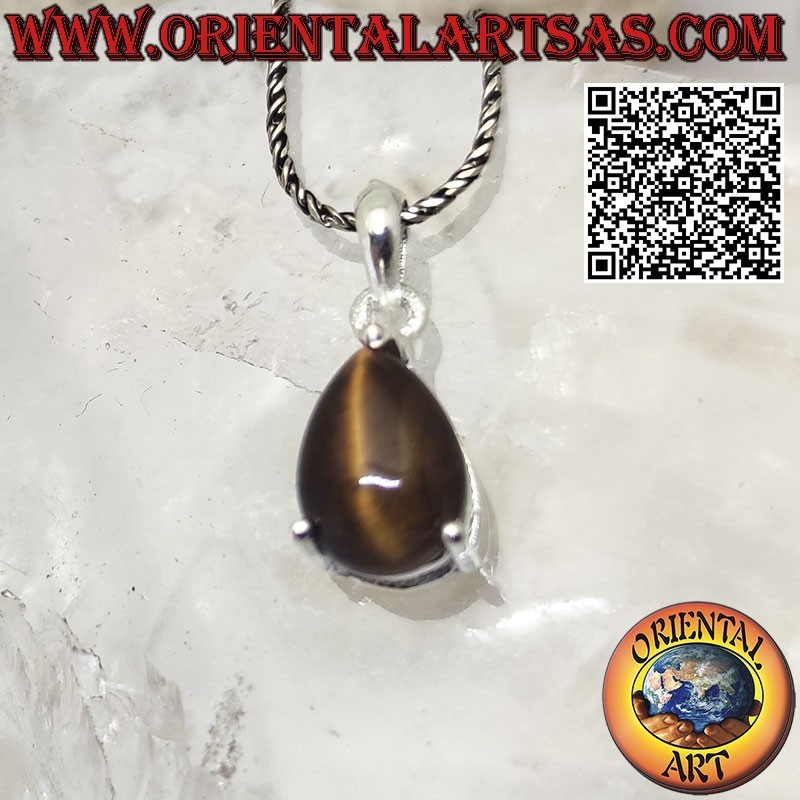 Silver pendant with natural tiger eye teardrop set