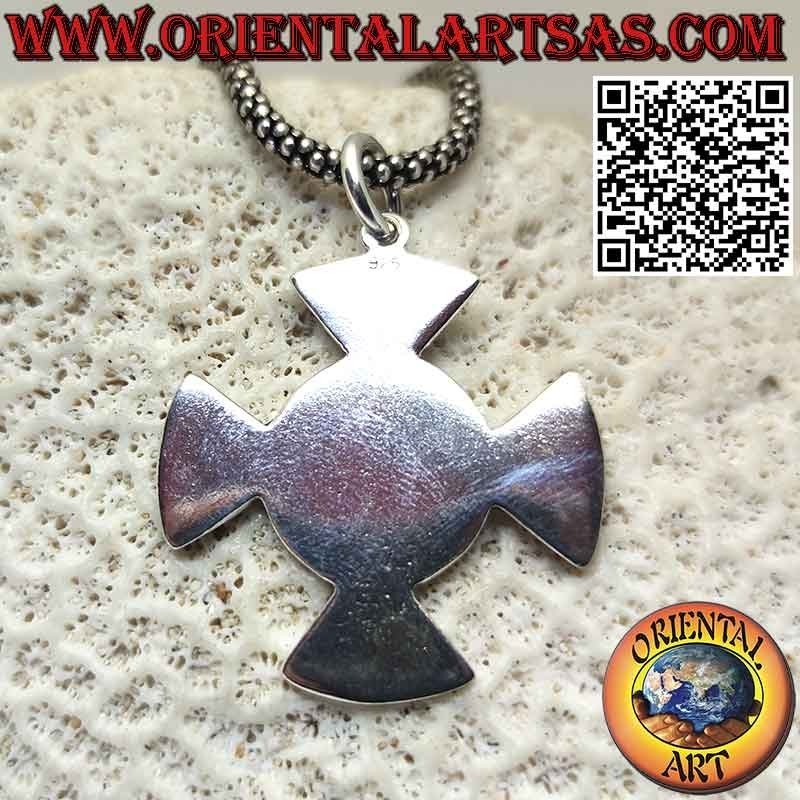 Pendentif en argent, croix avec noeuds tyrone et noeud bouclier central