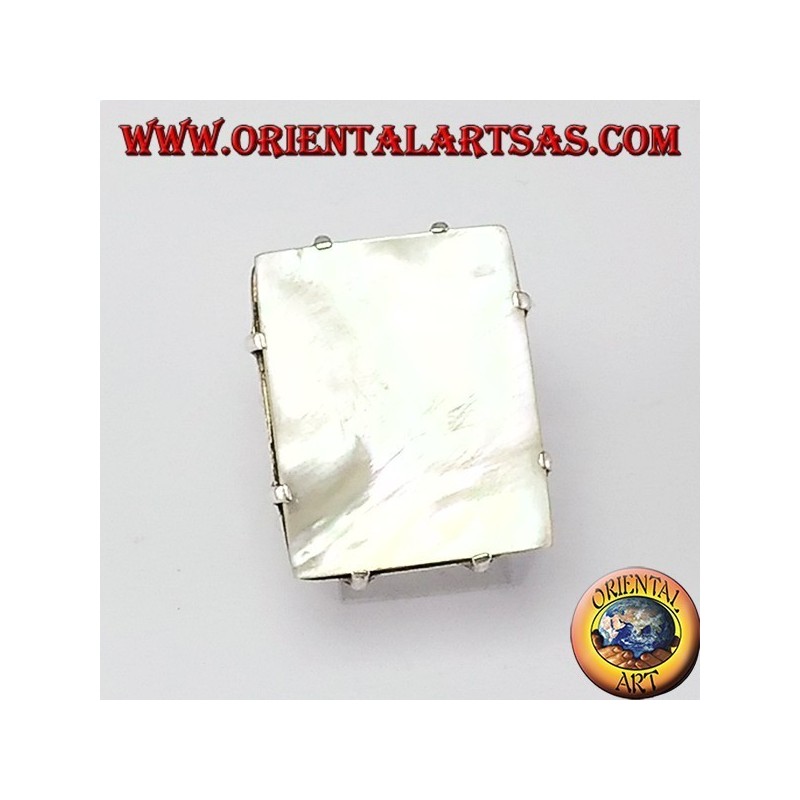 Anillo de plata con Motherpearl rectangular con las quijadas
