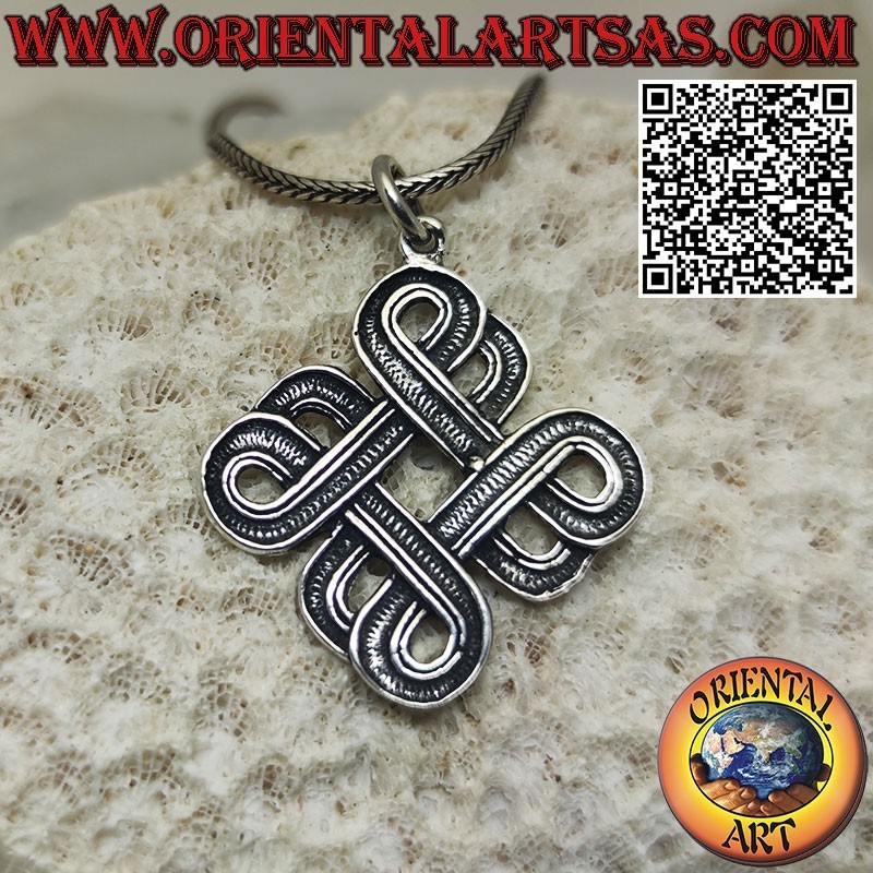 Pendentif en argent en forme de noeud infini tibétain Srivatsa, symbole de sagesse et d'harmonie