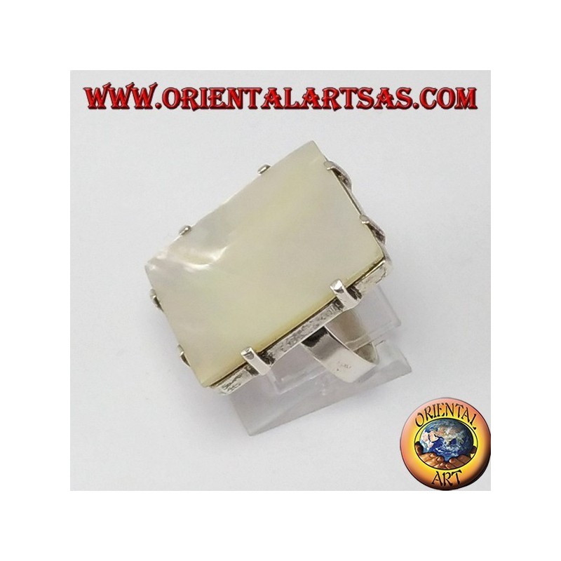 Anillo de plata con Motherpearl rectangular con las quijadas