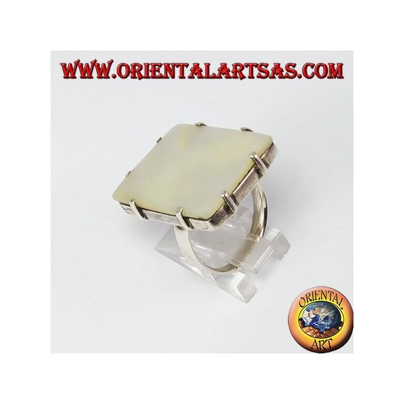 Silver ring with rectangular mother of pearl with markers