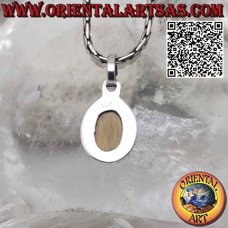 Pendentif en argent avec cabochon ovale en oeil de tigre entouré de boules