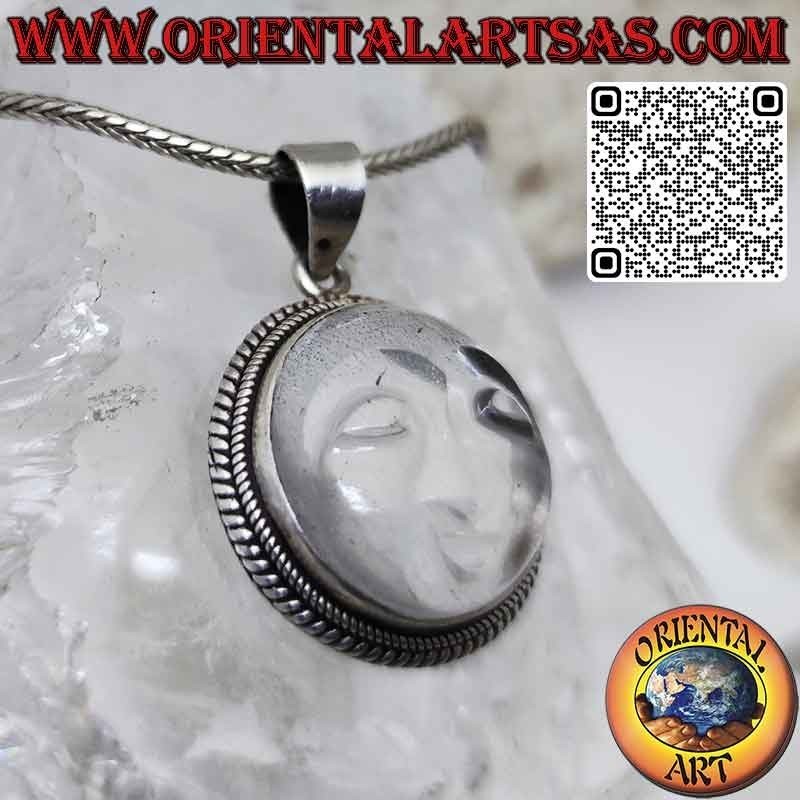 Colgante sol de plata tallado sobre cristal de roca y borde trenzado