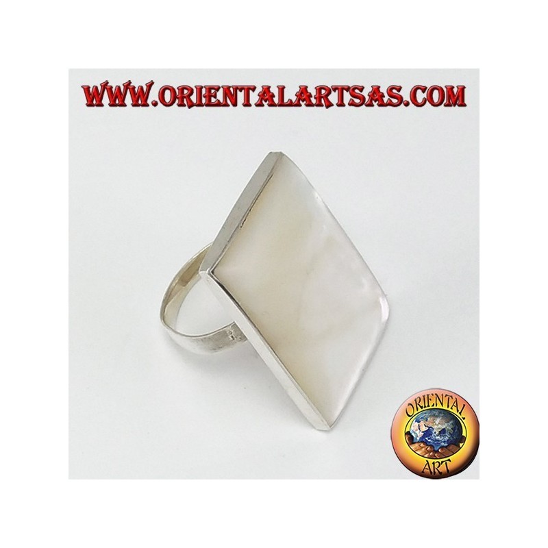 Silver ring with rectangular mother of pearl