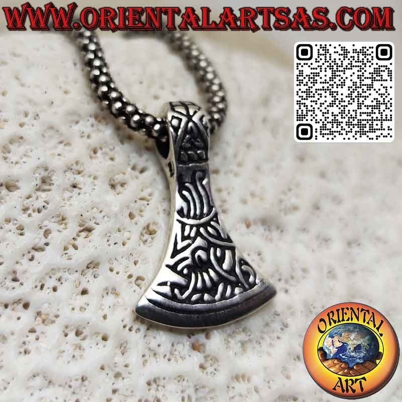 Small silver pendant with Norse ax blade with Celtic engravings (leviathan)
