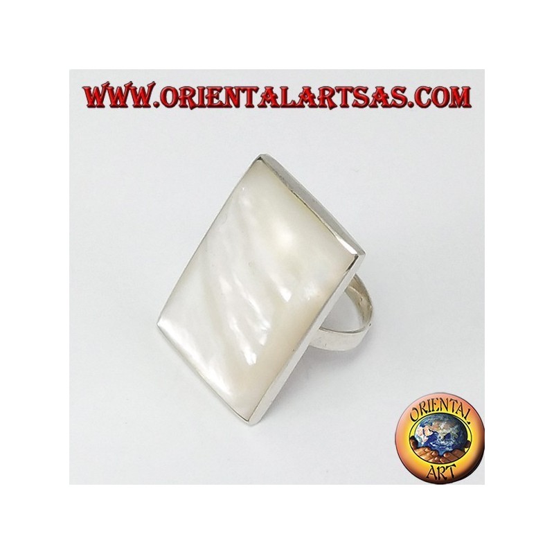 Silver ring with rectangular mother of pearl
