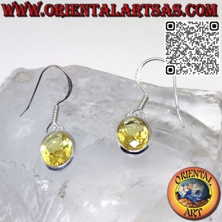 Silver earrings with faceted oval topaz with simple edge