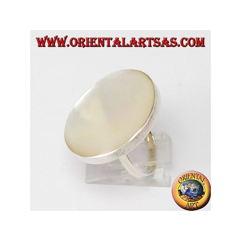 Anello in argento con madreperla tonda grande, regolabile (free size)