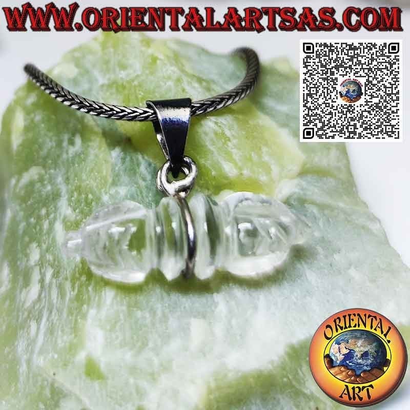 Pendentif en argent avec dorje en cristal de roche et crochet central