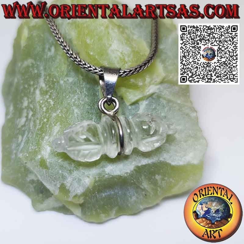 Colgante de plata con dorje de cristal de roca y gancho central