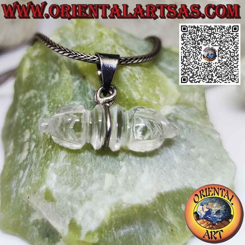 Pendentif en argent avec dorje en cristal de roche et crochet central