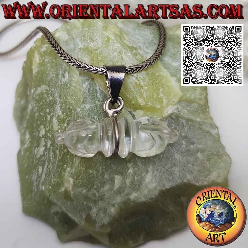 Pendentif en argent avec dorje en cristal de roche et crochet central
