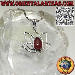 Lotus flower silver pendant with carnelian, symbol of purification