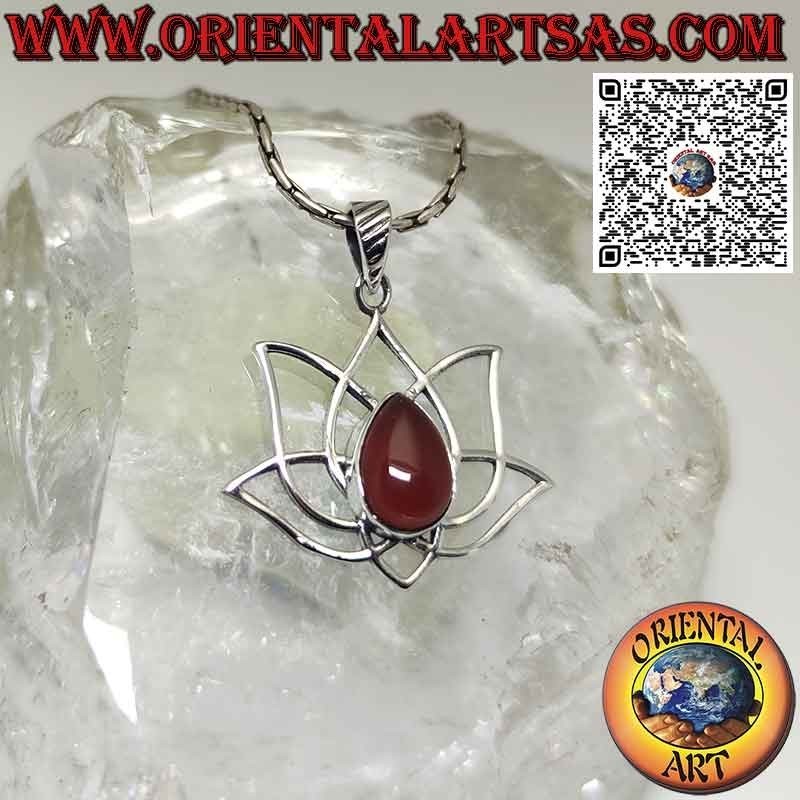 Lotus flower silver pendant with carnelian, symbol of purification