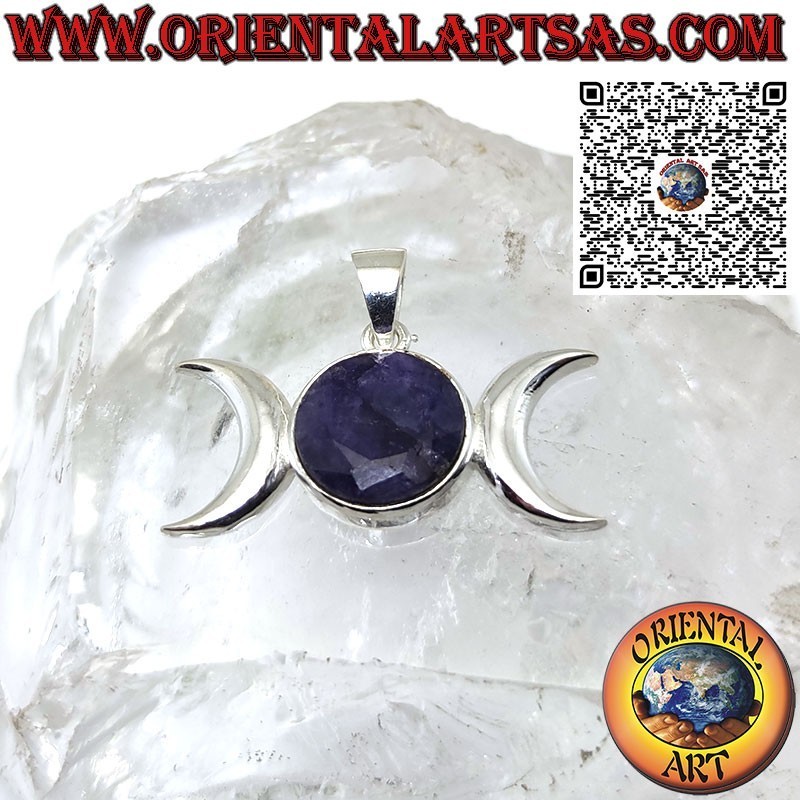 Wicca Dreifach-Göttin-Mond-Silberanhänger mit natürlichem Saphir