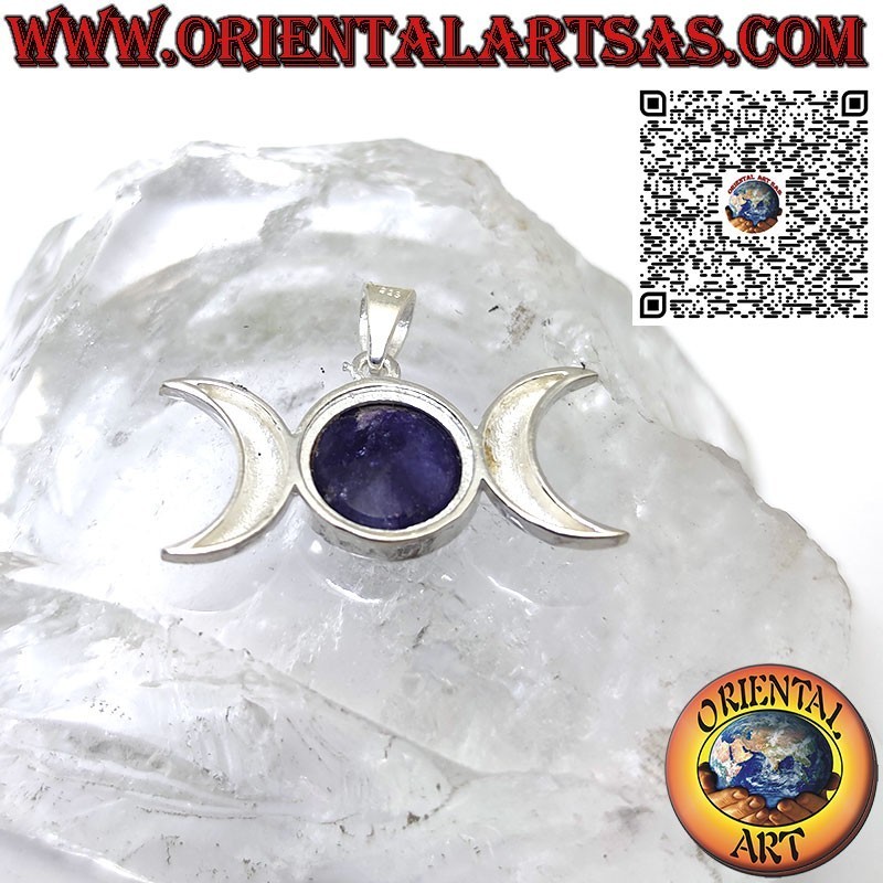 Colgante Wicca triple diosa luna de plata con zafiro natural