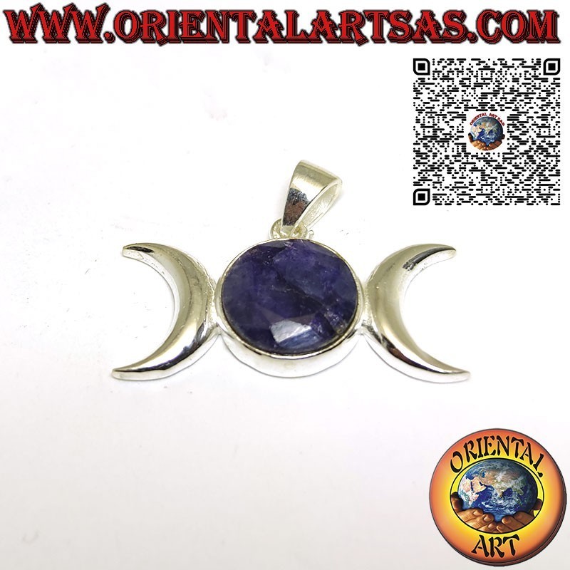 Wicca Dreifach-Göttin-Mond-Silberanhänger mit natürlichem Saphir