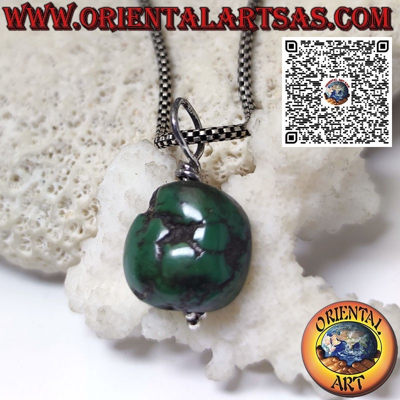Antique Tibetan turquoise protective pendant with silver hook