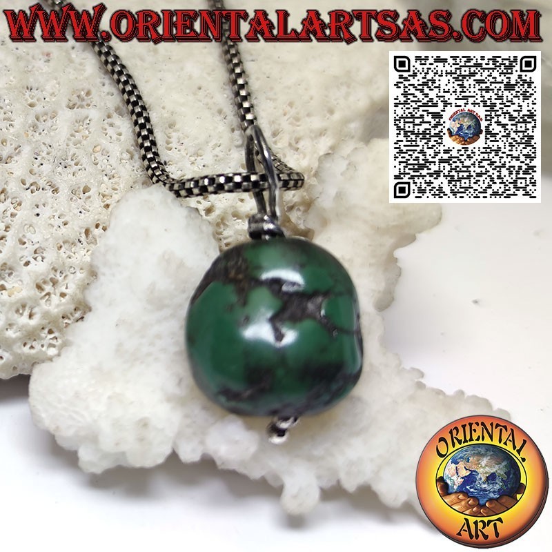 Antique Tibetan turquoise protective pendant with silver hook