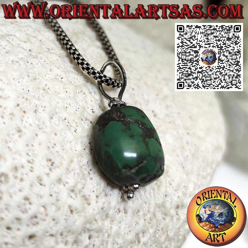 Colgante protector antiguo de turquesa tibetana con gancho de plata