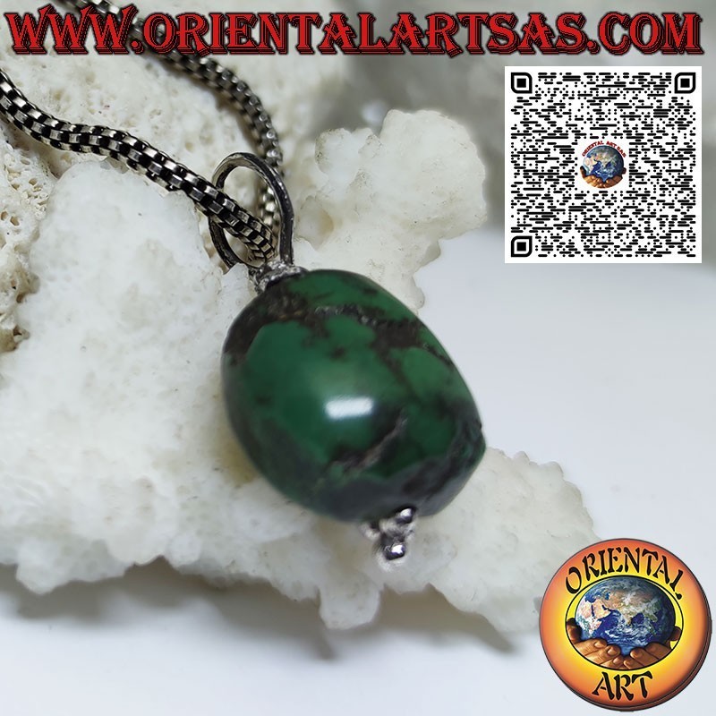 Colgante protector antiguo de turquesa tibetana con gancho de plata