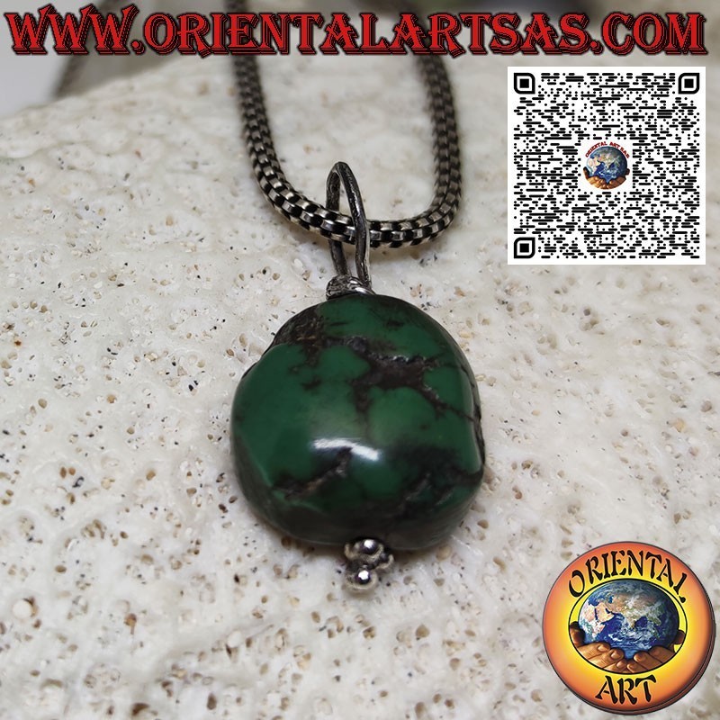 Antique Tibetan turquoise protective pendant with silver hook