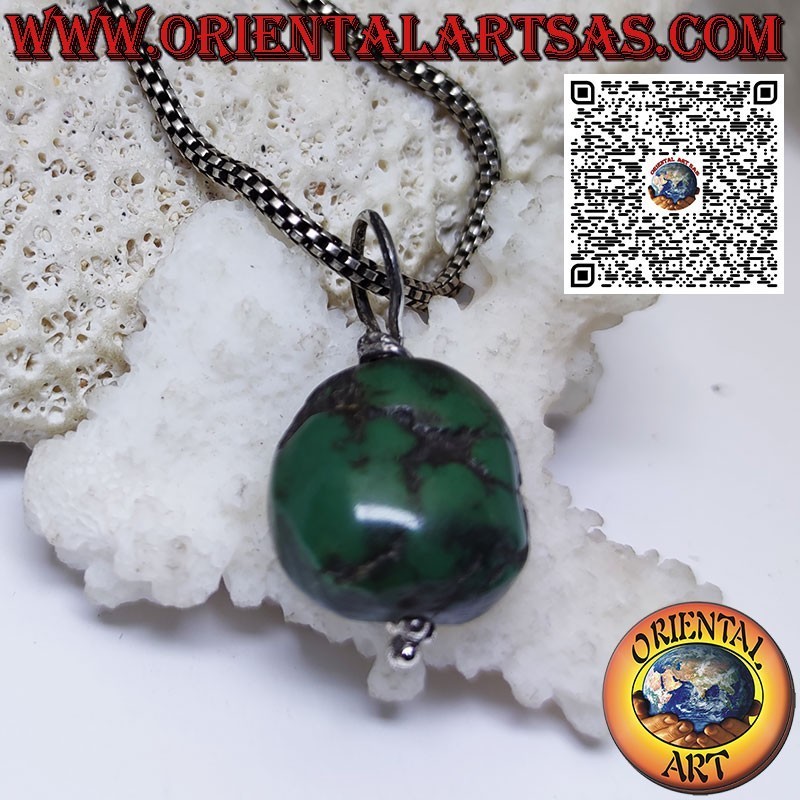 Colgante protector antiguo de turquesa tibetana con gancho de plata