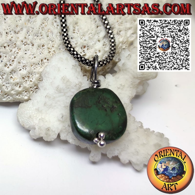 Pendentif protecteur tibétain antique turquoise avec crochet en argent