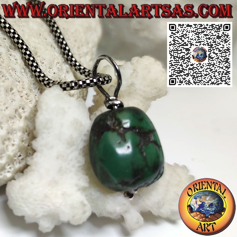 Colgante protector antiguo de turquesa tibetana con gancho de plata