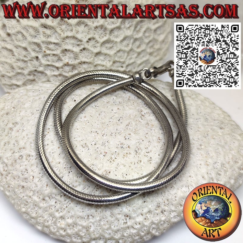 Precioso collar de cuerda de serpiente de 50 cm x 3 mm en plata maciza 700 ‰