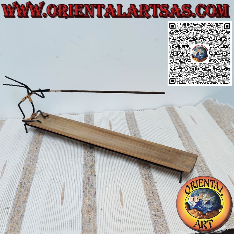 Long incense burner in wrought iron sitting man and handmade bamboo
