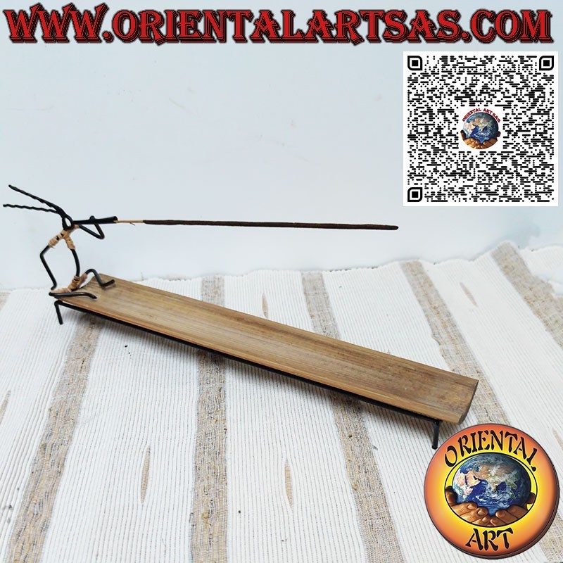 Long incense burner in wrought iron sitting man and handmade bamboo