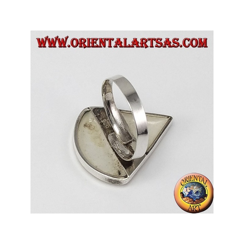 Silver ring with triangular mother of pearl (circular sector)