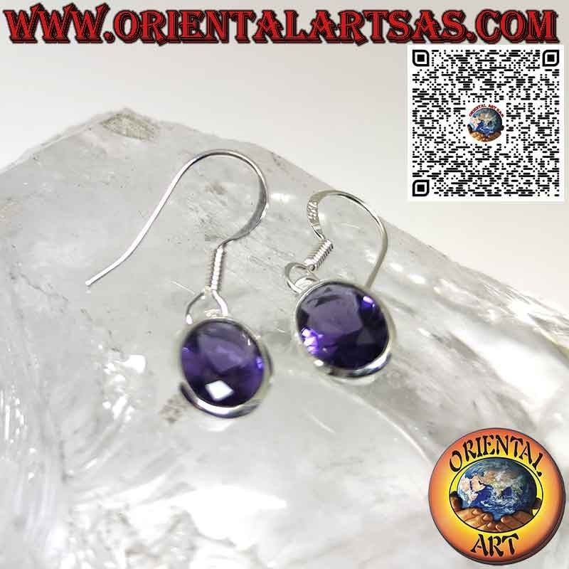 Silberohrringe mit oval facettiertem Amethyst mit einfacher Kante