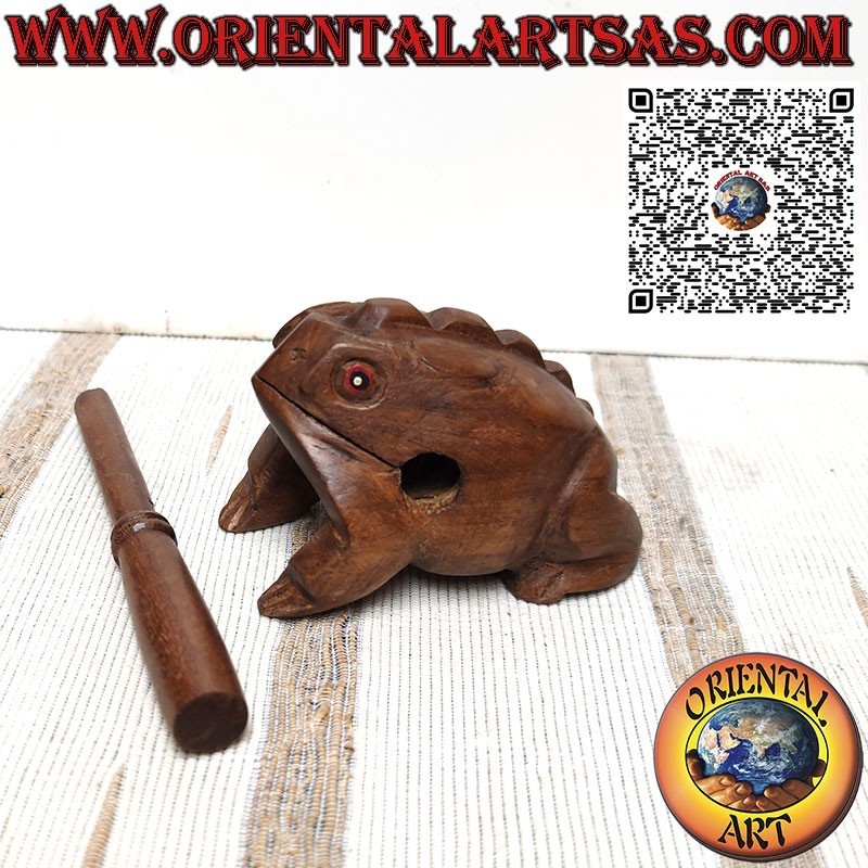 Singender Frosch (spielbar) mit roten Augen aus Teakholz, Musikinstrument