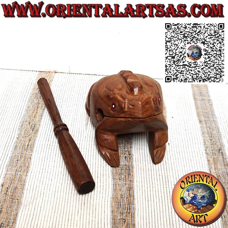 Singing frog (playable) with red eyes made of teak musical instrument