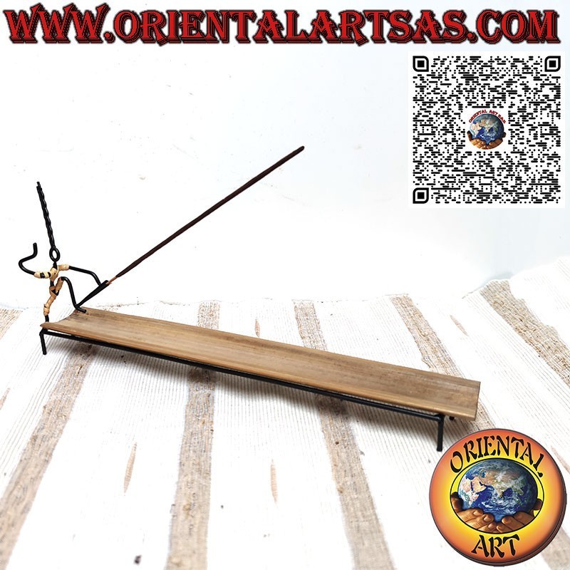 Brucia Incenso lungo in ferro battuto omino su un piede e bambù