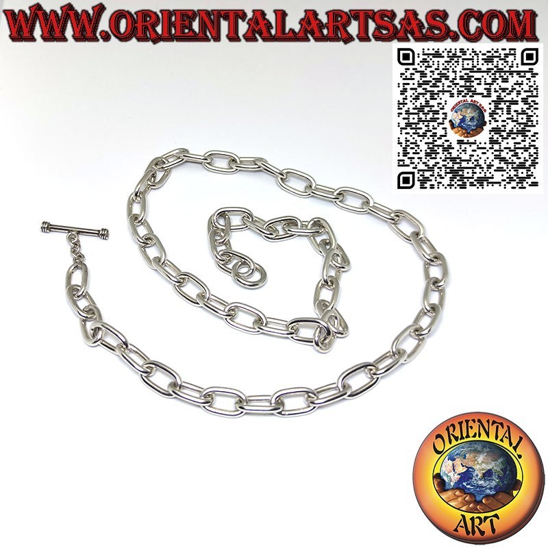 Collier en argent 925‰ avec chaîne à anneaux ovales mesurant 54 cm x 8*2 mm