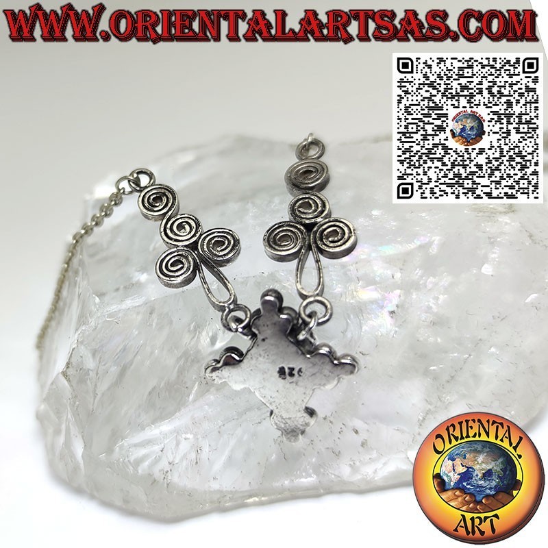 Collana in argento 925 con turchese naturale ovale e spirali sui lati