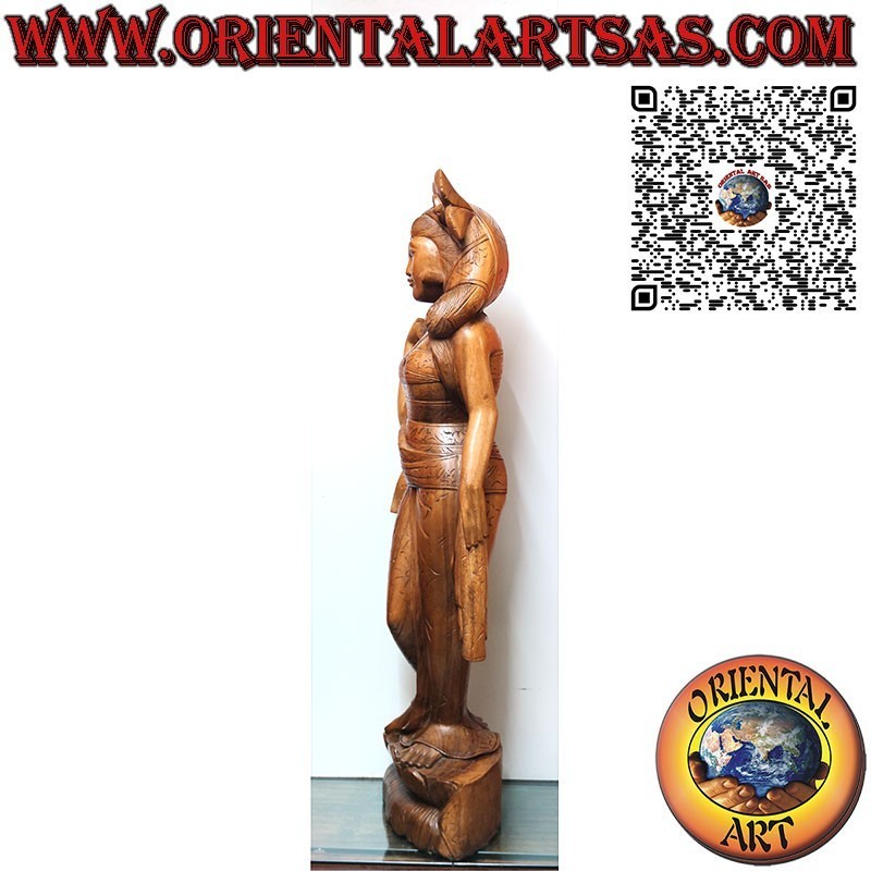 Scultura di donna Balinese realizzata da unico blocco di legno 1 m.