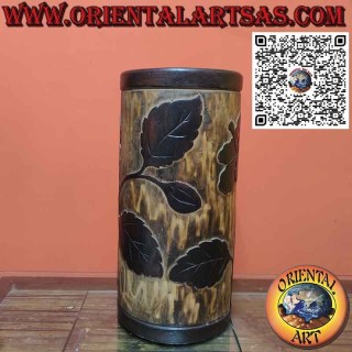 Paragüero de madera de un solo tronco tallado a mano con motivos florales
